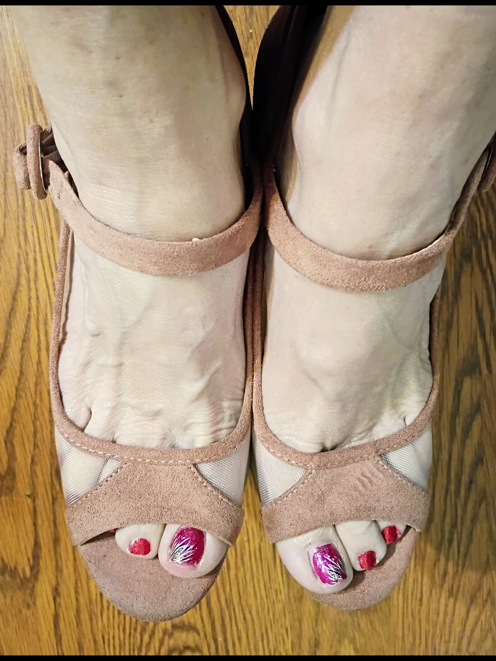 Suede Ankle-Strap Peep-Toe Heels in Taupe